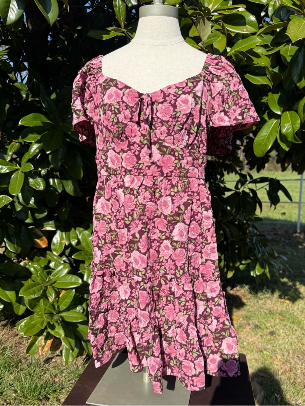 Francesca's Collections Pink Floral Square-Neck Mini Dress